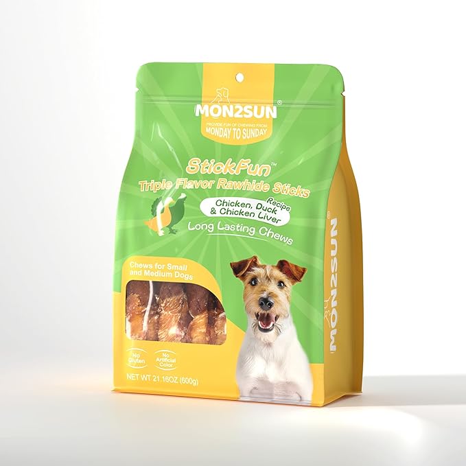 MON2SUN Dog Treats, Triple Flavor 5 Inch Chicken Liver Duck and Chicken Wrapped Rawhide Snacks for Small and Medium Dogs, 21.16 Oz (30 Count-Pack of 2)