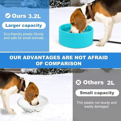 Large Heated Water Bowl for Dog & Cat, Waterproof Heated Pet Bowl Heater for Chickens Rabbit Livestocks, Heated Bird Bath for Winter, 108 OZ 30 Watts