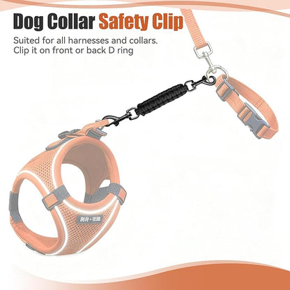 Dog Collar Safety Clip with Dual Clasps,Handmade Backup Safety Strap for Dog Harness, Collars and No Pull Harness Connectors (Black)