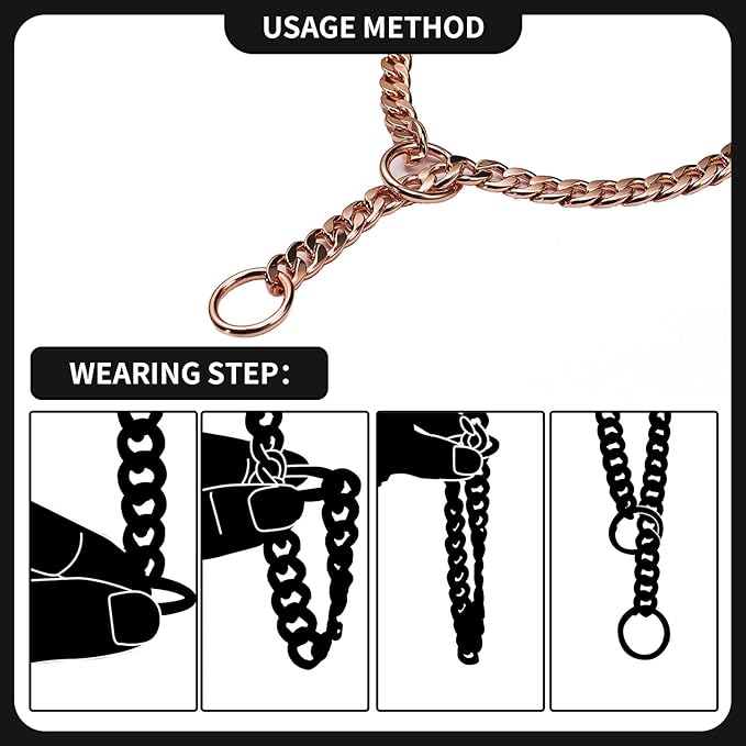 Stainless Steel P Chock Metal Chain -JYHY Dog Necklace Collars Walking Training Pet Supplies for Small Medium Large Dogs (18" (Neck Fits 14"-16"), Rose Gold)