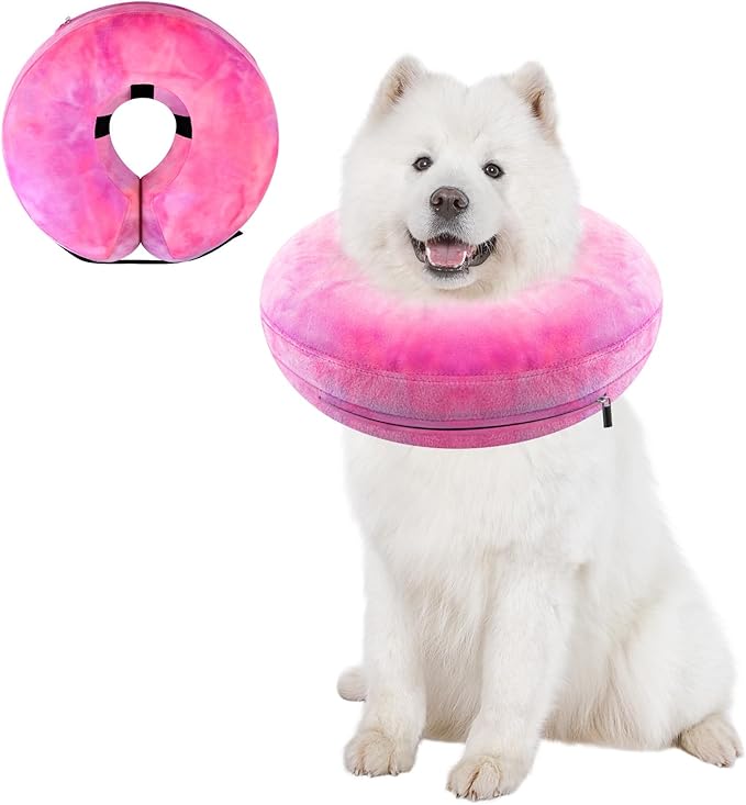 Dog Cone, Uadonile Inflatable Cone Collar for Dogs and Cats, Dog Neck Collar Recovery E-Collar Alternative After Surgery, Elizabethan Collar for Dogs Recovery(Tie-dye Rose Purple, L)