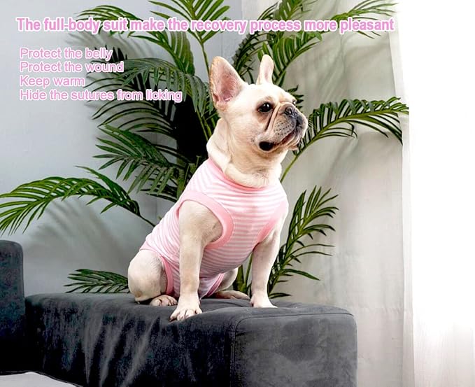 Dog Pink Recovery Suit for Large Female Spay,Male Dog Surgery Suit,Narrow Pink-White L
