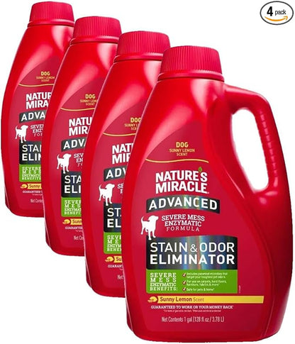 Nature's Miracle Advanced Stain & Odor Eliminator, Sunny Lemon Scent, Severe Mess Enzymatic Formula For Tough Pet Messes, 1 Gallon (Pack of 4)