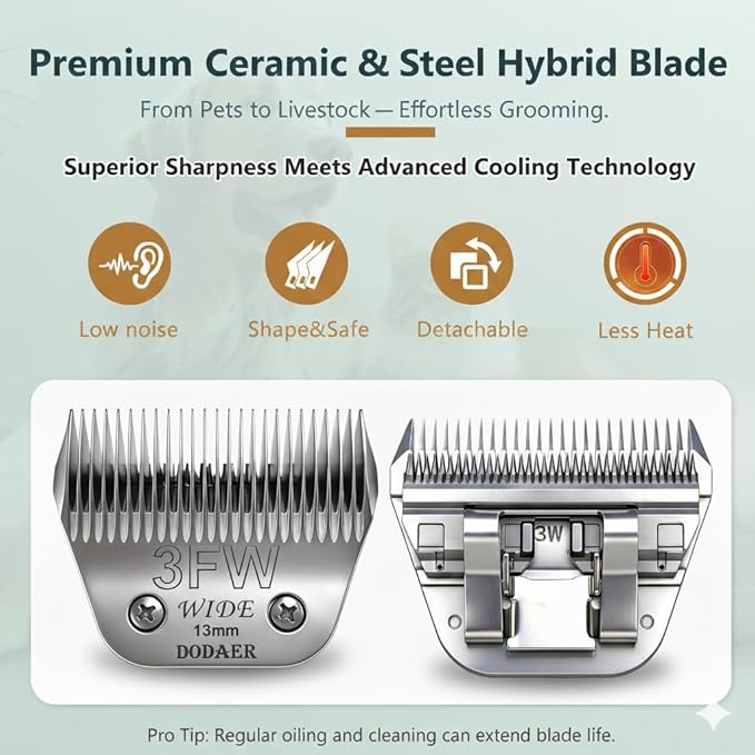 3FW Dog Grooming Replacement Wide Blade,Compatible with Andis, Wahl, Oster A5 Dog Wide Clippers, 13mm (1/2") Cutting Length,for Large Dogs, Cats Other Pet Grooming