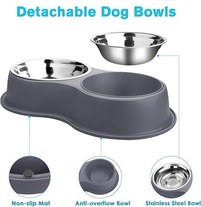 Epetslove Dog Bowl Double Dog Water and Food Bowl Stainless Steel Bowls with Non-Slip Resin Station, Pet Feeder Bowls for Puppy Medium Dogs Cats