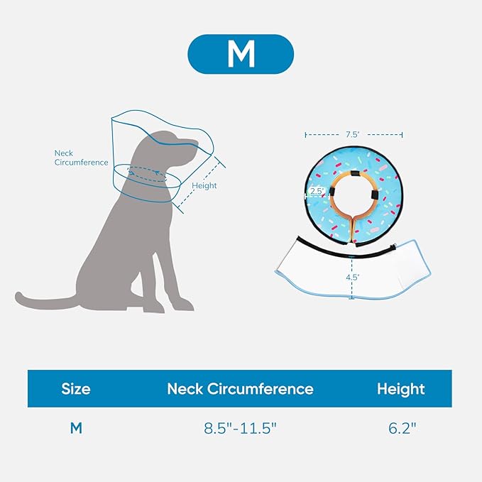 Sponge Dog Cone Collar, Dog Recovery Collar Alternative with Detachable High Clear Shield, Adjustable Soft Neck Cone for Small Medium Large Dogs, Stop Licking After Surgery (DonutBlue,M)
