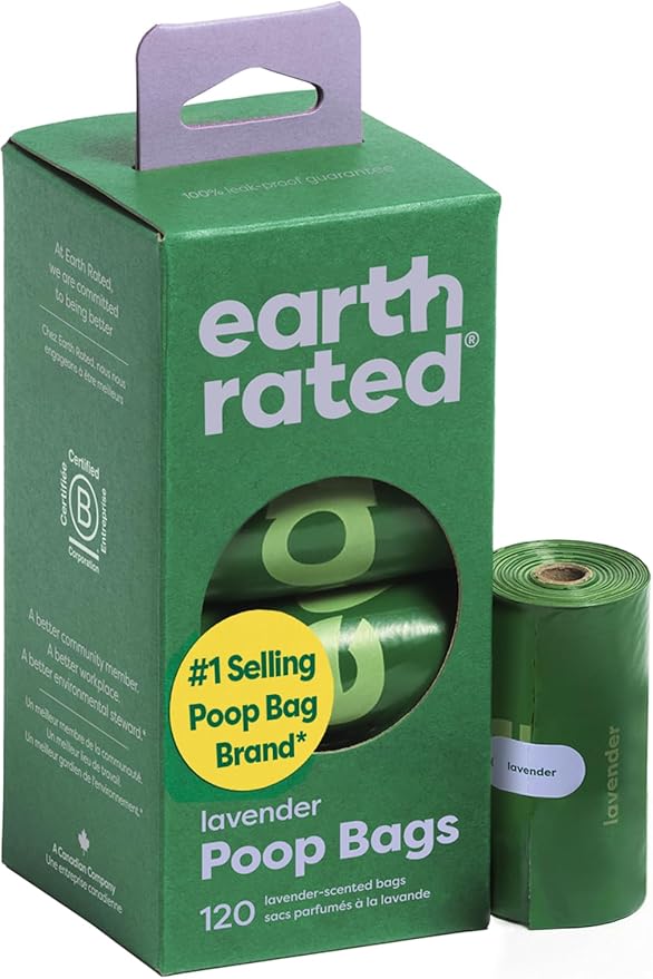 Earth Rated Poop Bags for Dogs Guaranteed Leak Proof and Extra Thick Waste Bag Refill Rolls, Lavender Scented, 120 Bags