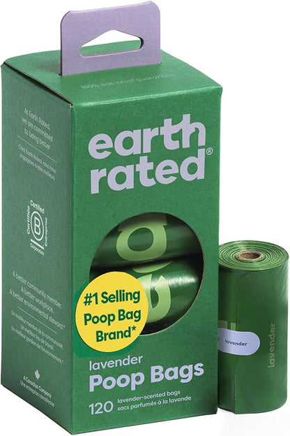 Earth Rated Poop Bags for Dogs Guaranteed Leak Proof and Extra Thick Waste Bag Refill Rolls, Lavender Scented, 120 Bags