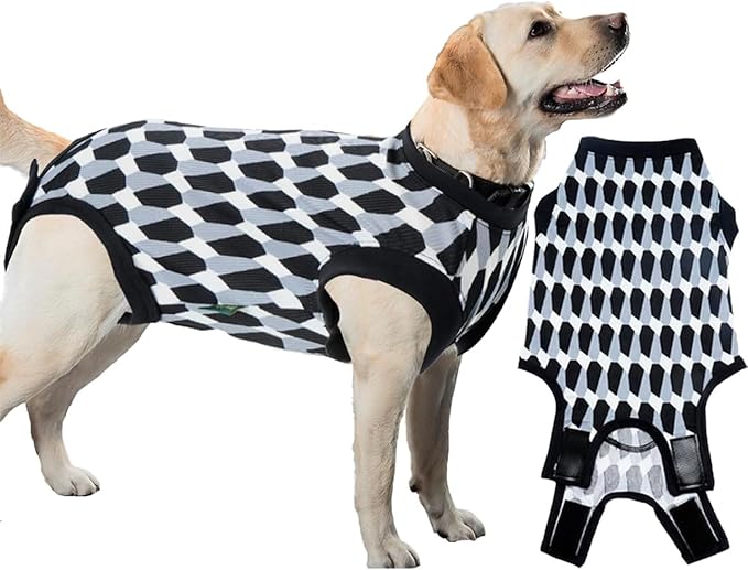 Dog Surgery Recovery Suit,Male Neuter Recovery Large Onesie Female Spay Cone Alternative Recovery Suit,Hoop & Loop Comfortable Surgical Bodysuit,Shaped Black L