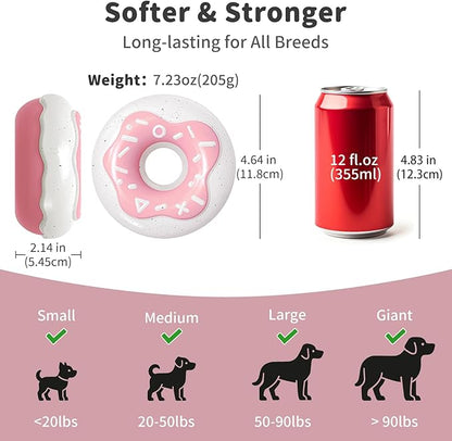 Dog Toys for Aggressive Chewers, Indestructible Squeaky Chew Toy to Keep Them Busy, Interactive Rubber Donut with Milk Flavor & Bounce, Teeth Cleaning for Small Medium Large Breed, Pink