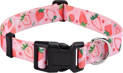Mihqy Dog Collar with Bohemia Floral Tribal Geometric Patterns - Soft Ethnic Style Collar Adjustable for Small Medium Large Dogs(Strawberry,M)