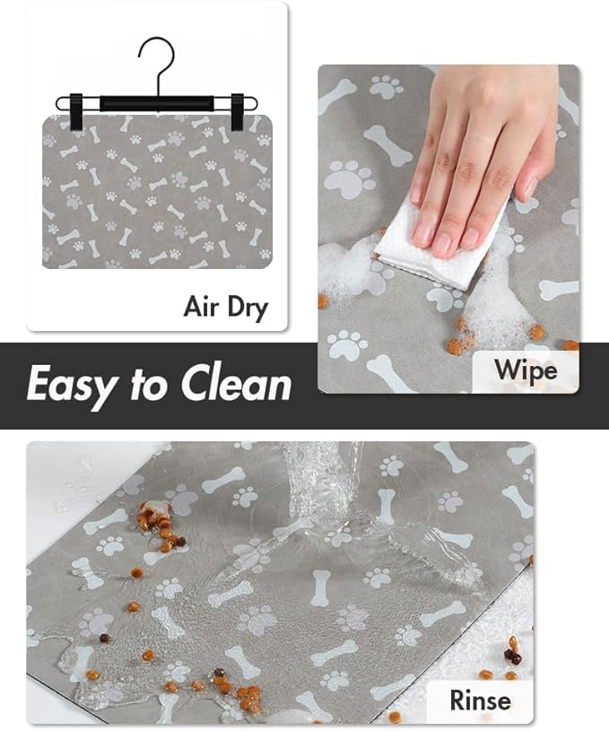 MontVoo Dog Food Mat-Pet Feeding Mat for Food and Water-No Stains Quick Dry Dispenser Cat Bowl Mat for Messy Drinkers(12"X19" Grey)