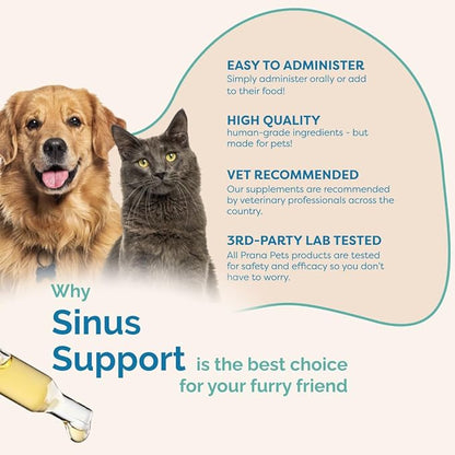 PranaPets Sinus Support Liquid Supplement for Pets | Naturally Supports Cat & Dog Sinus Relief | Natural Formula for Congestion