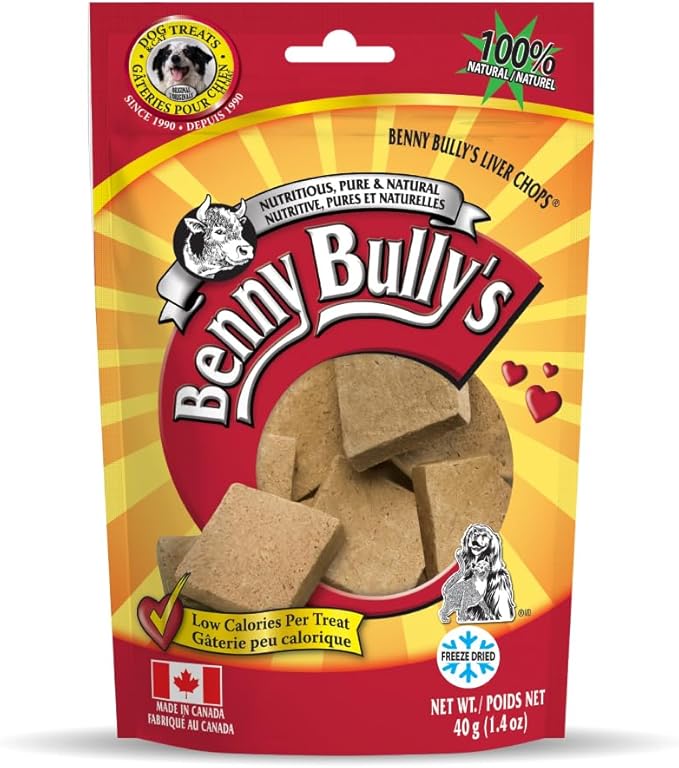 BENNY BULLYS Chops Beef Liver Dog Treats, Freeze-Dried, Low Fat, High Energy & Nutrient Rich Food for Your Furry Friend, All Natural Ingredients, 40g - Entry