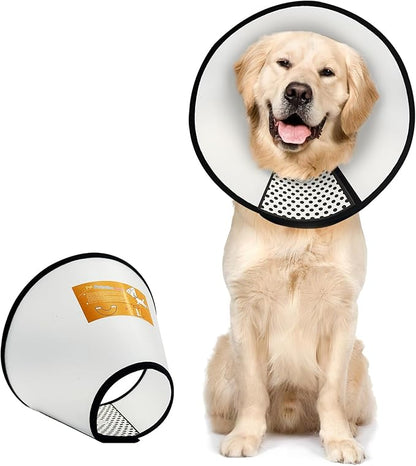 Pet Dog Cone Collar After Surgery, Adjustable Plastic Pet Recovery E-Collar for Dogs Cats, Soft Breathable Surgical Elizabethan Dog Neck Cover for Prevent Biting and Stop Licking Wound Large