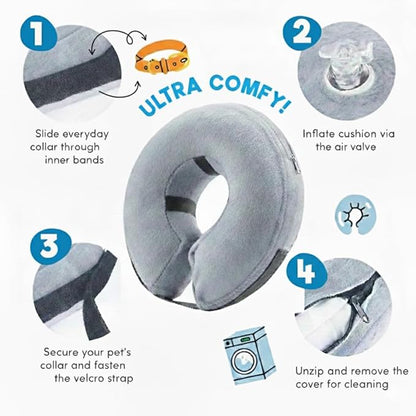PAWRELIEF Soft Inflatable Dog Cat Cone Collar – Pet Recovery & Protective Dog Neck Collar for Large Dogs Cats to Prevent Scratching, Licking (Blue Donut, Extra Large)