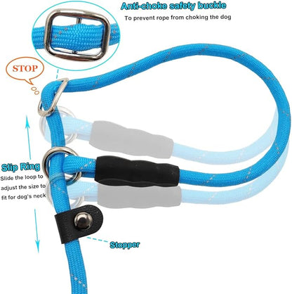 BTINESFUL 10FT / 15FT / 20FT Slip Lead Dog Leash, Reflective 1/3” Rope Leash Long Training Lead for Small Medium Dogs (15ft, Blue)