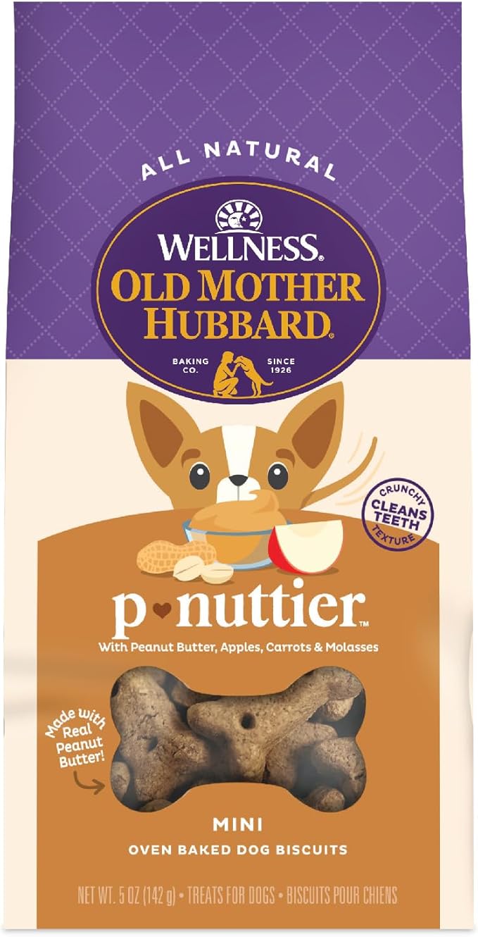 Wellness Old Mother Hubbard Classic P-Nuttier Dog Biscuits, Natural Training Treats, Peanut Butter Flavor, Mini Size, 5 oz Bag