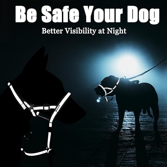 BARKLESS Reflective Head Collar, No Pull Collar for Small Medium Dogs, Anti-Pull Muzzle Leash for Puppy, Adjustable Soft Dog Halter, Nose Leash for Easy Control on Walks
