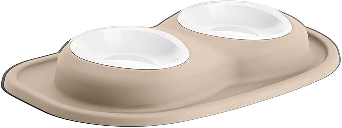 WeatherTech Double Low Pet Feeding System w/Plastic Dog/Cat Bowls - 16 oz (2 Cups) Tan (PDL1602TN)