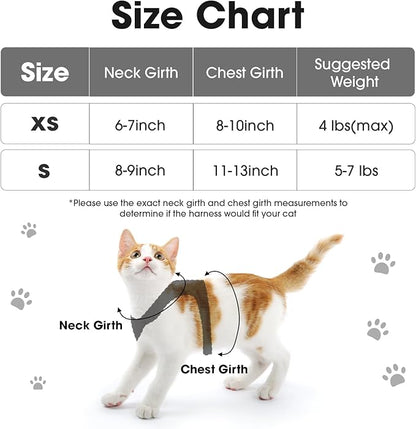 Cat Vest Harness and Leash Set for Walking Escape Proof, Adjustable Kitten Harness Breathable Mesh with Reflective Strips Harness for Kitty Puppy Bunny (Black,XS)