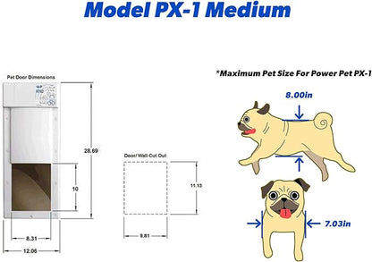 Power Pet Automatic Electronic Pet Door by High Tech Pet - Pet Operated Dog Door, High Security, Air Tight, for Medium-Sized Dogs (10" x 12" Pet Opening), Wall Mount, Easy Install - PX-1W