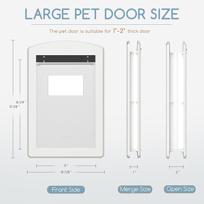 Dog Door with Rigid Flap, Heavy Duty Pet Door for Large Dogs, Sturdy Plastic Doggy Door & Cat Door with Sliding Lock Panel (White, Large)
