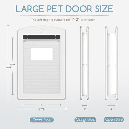 Dog Door with Rigid Flap, Heavy Duty Pet Door for Large Dogs, Sturdy Plastic Doggy Door & Cat Door with Sliding Lock Panel (White, Large)