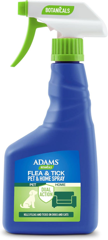 ADAMS Botanicals Flea & Tick Pet & Home Spray, Flea Spray for Dogs, Cats, Puppies, & Kittens, Indoor Home Treatment, Kills Fleas & Ticks on Pet Bedding and Furniture, 16 oz
