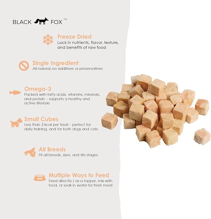 BLACK FOX Freeze-Dried Salmon Training Treats for Dogs and Cats | 280 Treats, 4oz Single Ingredient, Raw, Healthy, All Natural, Human Grade, Recyclable Packaging
