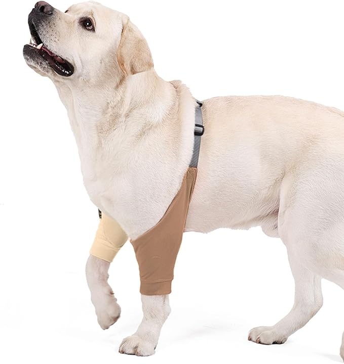 HDKUW Dog Elbow Protector for Calluses, Recovery Suit for Front Legs, Cone Collar Alternative to Stop Licking Wounds, Cover Sleeve for Small Medium Large Dogs - Brown M