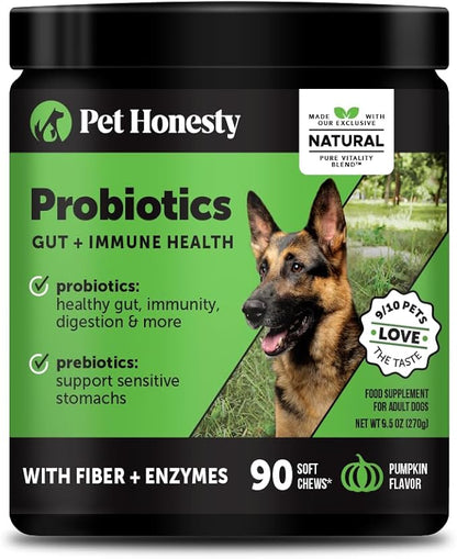 6 Billion CFU Dog Probiotics with Prebiotics, Digestive Enzymes, & Fiber - Relief for Occasional Diarrhea, Gas, Bloating & Itchy Skin - Daily Gut Health & Immune Support for All Dogs (Pumpkin, 90 ct)