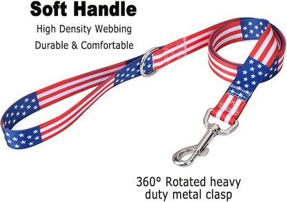 Mihqy American Flag Dog Collar and Leash Set- Patriotic, US Flag Pattern, Star & Stripes, Fourth of July Dog Collar, Adjustable for Small Medium Large Dogs(Classic US Set,M)
