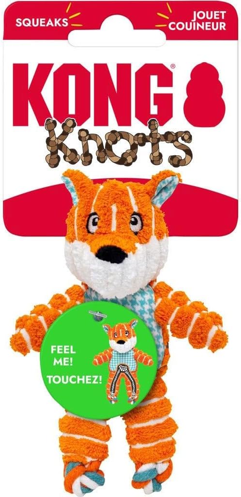 KONG Floppy Knots - Durable No‑Stuffing Squeaky Rope & Plush Dog Toy - for Teething, Playing (Fox, X-Small)