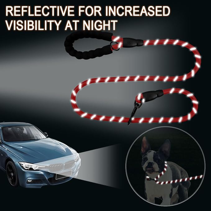 BARKBAY Dog Leashes for Large Dogs Heavy Duty Dog Leash 4/5/6 FT with Comfortable Padded Handle and Highly Reflective Threads for Medium Large Dogs Walking Training Running (5FT-1/2'',Red