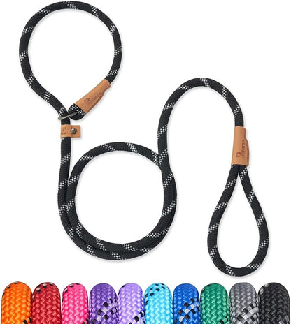 5 FT Slip Lead Dog Leash, Heavy Duty Rope Leash for Small Medium Large Dogs, No Pull Training Lead with Reflective Thread, Strong Comfortable Loop Leash (Black Stripe, Large(1/2"))