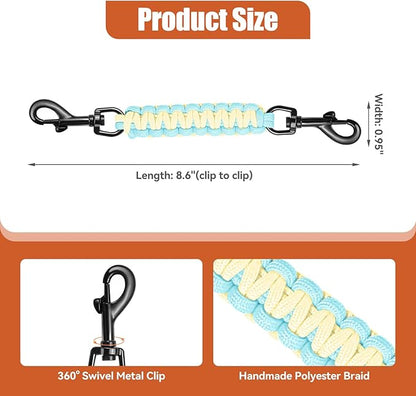 Dog Collar Safety Clip with Dual Clasps,Handmade Backup Safety Strap for Dog Harness, Collars and No Pull Harness Connectors (Light Yellow & Sky Blue)