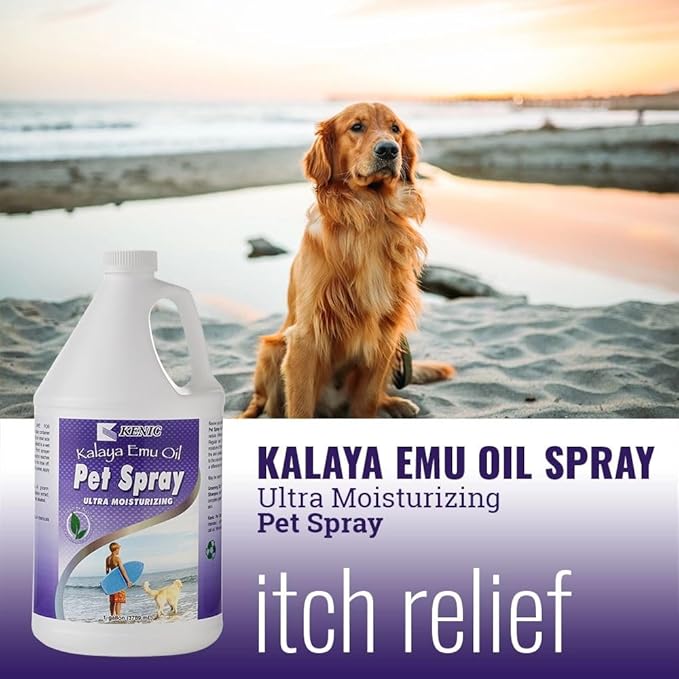 Kenic Emu Oil Spray for Dogs & Cats - Itchy Skin Relief for Dry, Irritated Coats & Hot Spots - Leave-in Conditioning Formula Soothes and Moisturizes for Comfort and Shine, Made in USA