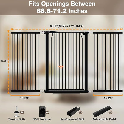 40.55" Extra Tall and Wide Baby & Dog Gate, 68.6-71.2 in, Pressure Mounted, Black