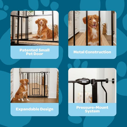 Carlson 29.5–36.5” Extra Wide Dog Gate with Small Pet Door, Walk-Through Pressure Mounted Metal Indoor Pet Safety Gate, Black, Tested and Trusted by Pet Parents, American Designed, American Owned
