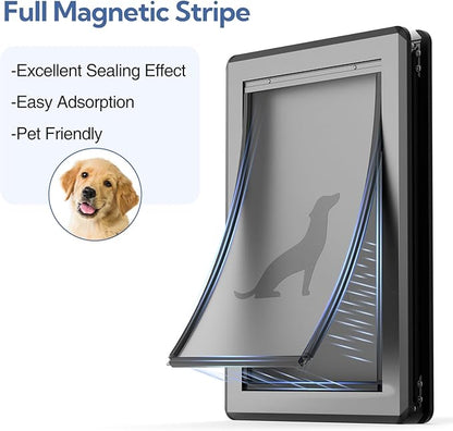 Dog Door for Exterior Door,Antirust & Heavy Duty Doggie Door,Aluminum Doggy Door with Two Flaps with Six Magnetic Strips, Pet Door (Black, Large)