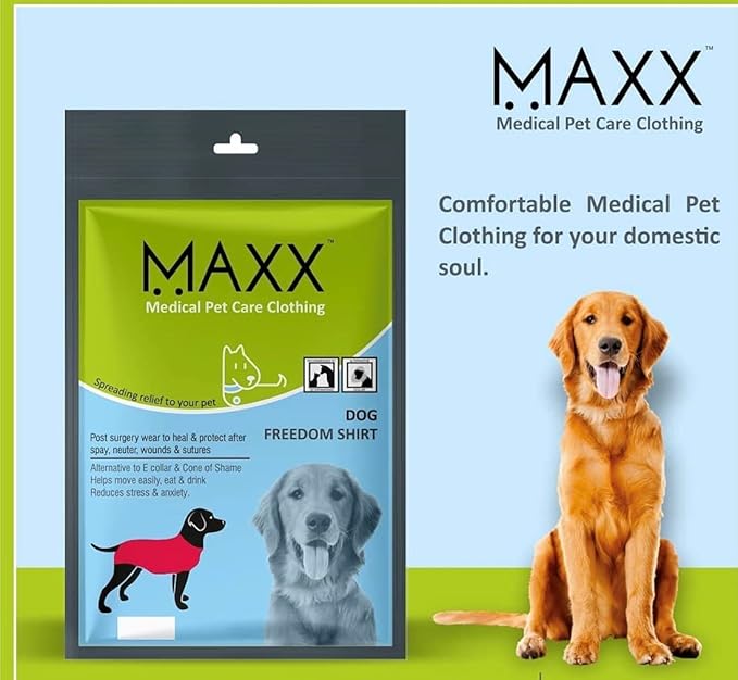 MAXX Dog Recovery Suit – Breathable, Cozy Post-Surgery Suit for Wounds – E-Collar, Cone Alternative (Ruby Red Grey, S+)