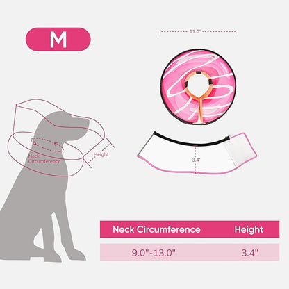 Supet Raised Inflatable Dog Cone After Surgery - Adjustable Recovery Donut Collar with Removable Shield to Stop Licking Wounds & Protect Stitches - Soft Dog Cone Alternative for Medium Dogs (Pink,M)