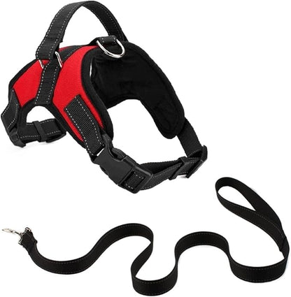 Oxford Cloth Dog Harness Leash Set for Large Medium Small Dogs Adjustable Reflective Harness for Dog(Red,-S)