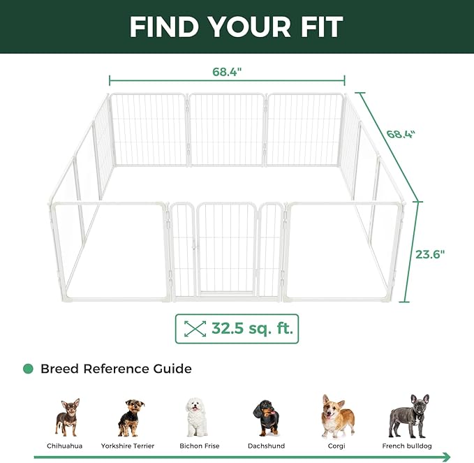 FXW AuraSpace Pro Acrylic & Wire Mesh Indoor Dog Playpen, 24" Height 12 Panels Metal Dog Pen for Puppies & Small Dogs, White│Patented