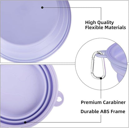 Kytely Collapsible Dog Bowls 2 Pack - X-Large 1500ml Portable Pet Food & Water Bowl for Travel, Hiking, Walking - Foldable Feeding Dish with Carabiner Clip - Lavender & Pink (Dogs/Cats)