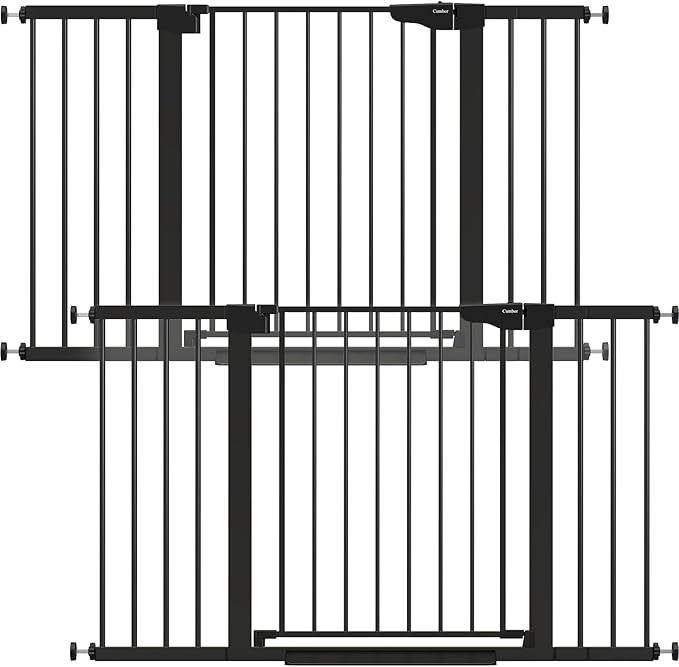 Cumbor 2 Pack 29.7-51.5" Extra Wide Baby Gate for Stairs, Easy Walk Through Dog Gates for Doorways, Pressure Mounted Pet Gate Indoor, Safety Auto-Close Child Gate for Kids with 4 Wall Cups, Black