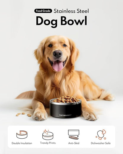 Homerunpet Double Wall Stainless Steel Dog Bowls, Non-Slip Base, Dishwasher Safe, Durable Pet Food & Water Bowl for Dogs & Cats(32oz, Black)