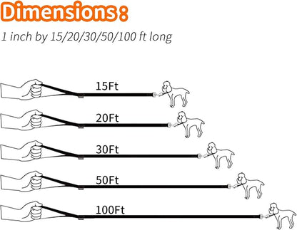 HIKISS Long Dog Leash Obedience Recall Training Agility Lead with Thickening Material for Large Dog - 15ft 20ft 30ft 50ft 100ft Training Leash(Orange 20ft)