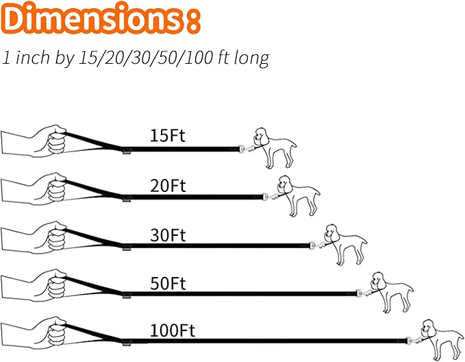 HIKISS Long Dog Leash Obedience Recall Training Agility Lead with Thickening Material for Large Dog - 15ft 20ft 30ft 50ft 100ft Training Leash(Orange 30ft)